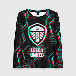 Лонгслив женский Leeds United FC в стиле glitch на темном фоне, цвет: 3D-принт