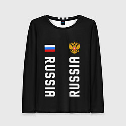 Лонгслив женский Россия три полоски на черном фоне, цвет: 3D-принт