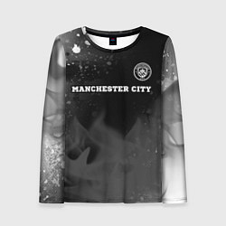 Лонгслив женский Manchester City sport на темном фоне посередине, цвет: 3D-принт