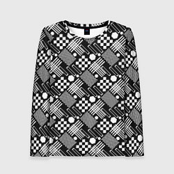 Лонгслив женский Черно белый узор из геометрических фигур, цвет: 3D-принт