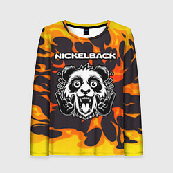 Лонгслив женский Nickelback рок панда и огонь, цвет: 3D-принт