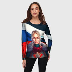 Лонгслив женский Блондинка с косами - флаг России, цвет: 3D-принт — фото 2