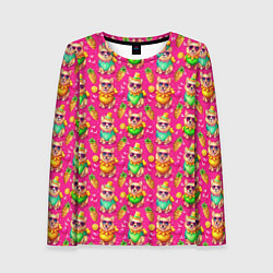 Женский лонгслив Щенята и летний вайб паттерн