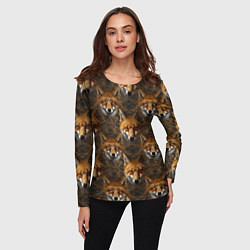 Лонгслив женский Лакшери паттерн с золотыми лисицами, цвет: 3D-принт — фото 2