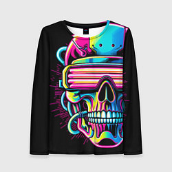 Лонгслив женский Cyber skull - ai art neon, цвет: 3D-принт