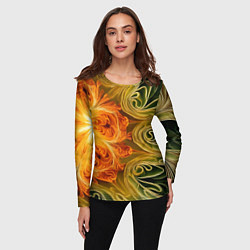 Лонгслив женский Зелено-оранжевый фрактал, цвет: 3D-принт — фото 2