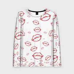 Лонгслив женский Паттерн красные губы на белом - lips classic, цвет: 3D-принт