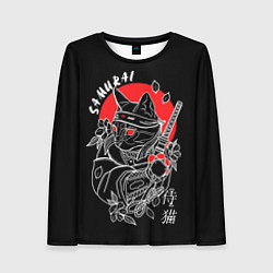 Лонгслив женский Черный кот - самурай, цвет: 3D-принт