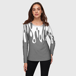 Лонгслив женский Потеки белой краски на сером фоне, цвет: 3D-принт — фото 2