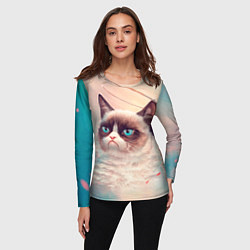 Лонгслив женский Мемный кот Grumpy Cat с нимбом, цвет: 3D-принт — фото 2