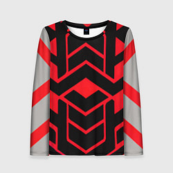 Женский лонгслив Красные полосы на чёрном фоне