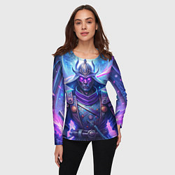 Лонгслив женский Самурай ледяной фэнтезийный синий стиль - вьюга, цвет: 3D-принт — фото 2