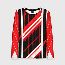 Лонгслив женский Red and white lines on a black background, цвет: 3D-принт