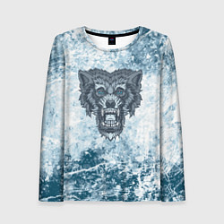 Лонгслив женский Серо-синий волк на абстрактном фоне, цвет: 3D-принт