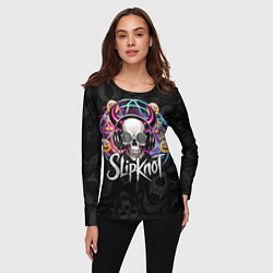 Лонгслив женский Slipknot на фоне черепа демона с рогами в очках, цвет: 3D-принт — фото 2
