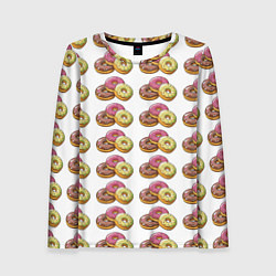 Лонгслив женский Пончики-фастфуд паттерн, цвет: 3D-принт