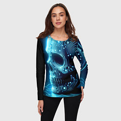 Лонгслив женский Cyber neon skull - ai art с дорожками на плате, цвет: 3D-принт — фото 2