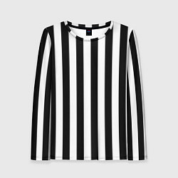 Лонгслив женский Вертикальные черно белые полосы, цвет: 3D-принт