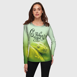 Лонгслив женский Символ 2025 года зеленая змея надпись: с новым год, цвет: 3D-принт — фото 2