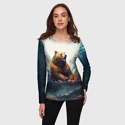 Лонгслив женский Агрессивный бурый медведь, цвет: 3D-принт — фото 2