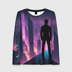 Лонгслив женский Человек смотрящий на ночной мегаполис, цвет: 3D-принт