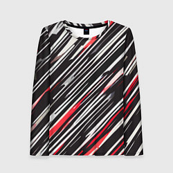 Женский лонгслив Диагональные красно-белые полосы на чёрном фоне