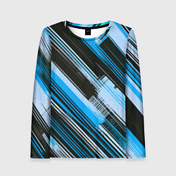 Женский лонгслив Синие диагональные полосы на чёрном фоне