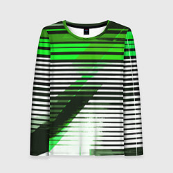 Женский лонгслив Зелёно-чёрные полосы на белом фоне