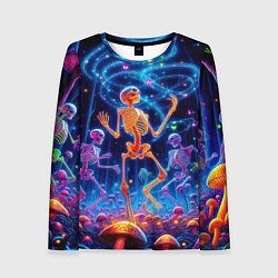 Лонгслив женский Танец неоновых скелетов под грибами, цвет: 3D-принт
