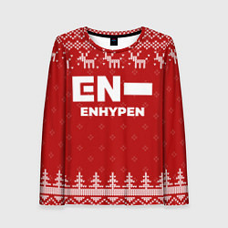 Лонгслив женский Новогодний Enhypen с оленями, цвет: 3D-принт