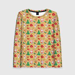 Женский лонгслив Новогодние игрушки на золотистом