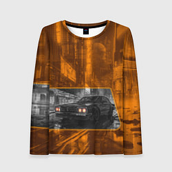 Лонгслив женский Авто с оранжевыми фарами, цвет: 3D-принт