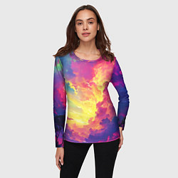 Лонгслив женский Розовые облака на синем небе, цвет: 3D-принт — фото 2