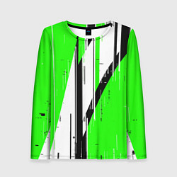 Женский лонгслив Black and white vertical stripes on a green backgr