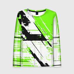 Женский лонгслив Diagonal black and green stripes on a white backgr