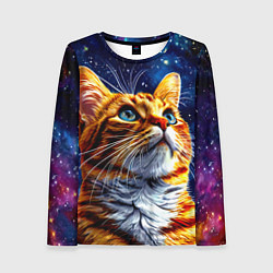 Лонгслив женский Рыжий котик в космосе, цвет: 3D-принт