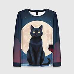 Лонгслив женский Кот с вином под луной, цвет: 3D-принт