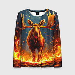 Лонгслив женский Лось в огне, цвет: 3D-принт