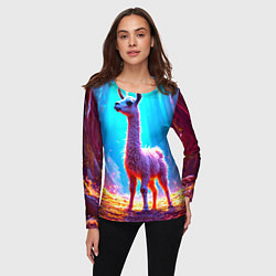 Лонгслив женский Лама в неоновых лучах, цвет: 3D-принт — фото 2