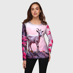 Лонгслив женский Козлик в розовом свете, цвет: 3D-принт — фото 2