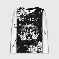 Лонгслив женский Bon Jovi рок пес, цвет: 3D-принт