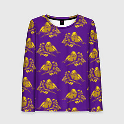 Женский лонгслив Золотые птички на индиго