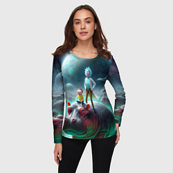 Лонгслив женский Рик и Морти сидят на бегемоте - нейроарт фантазия, цвет: 3D-принт — фото 2