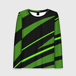 Женский лонгслив Чёрно-зелёный абстрактные полосы