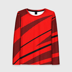 Лонгслив женский Красный с чёрным абстракция полосы, цвет: 3D-принт