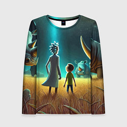 Лонгслив женский Морти и Рик на планете носорогов - неоновое свечен, цвет: 3D-принт