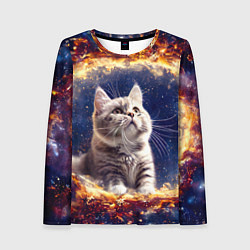 Лонгслив женский Кошка шиншилла в космосе, цвет: 3D-принт