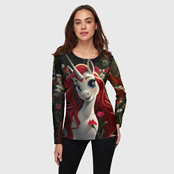 Лонгслив женский Единорожка с рыжими волосами, цвет: 3D-принт — фото 2