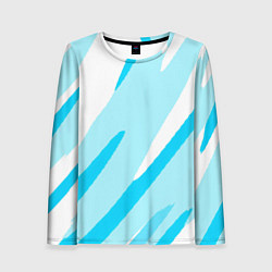 Женский лонгслив Белый с голубым абстракция