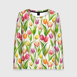 Лонгслив женский Тюльпаны на белом фоне, цвет: 3D-принт